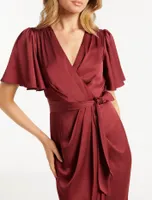 Carolina Satin Flutter Sleeve Midi Dress