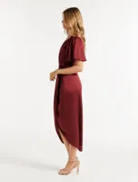 Carolina Satin Flutter Sleeve Midi Dress