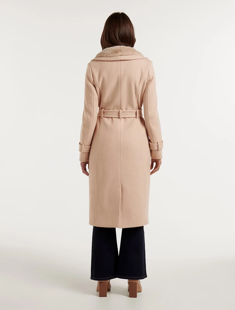 Talia Faux Fur Collar Wrap Coat