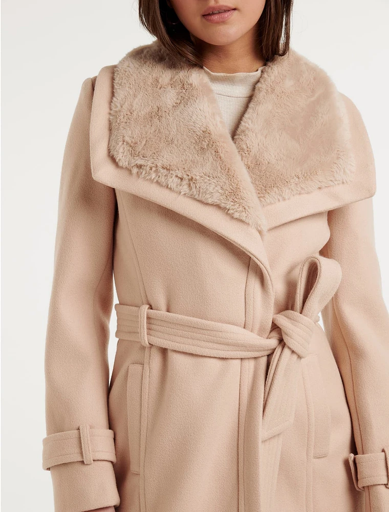 Talia Faux Fur Collar Wrap Coat