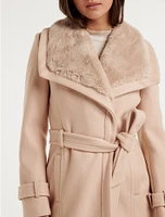 Talia Faux Fur Collar Wrap Coat