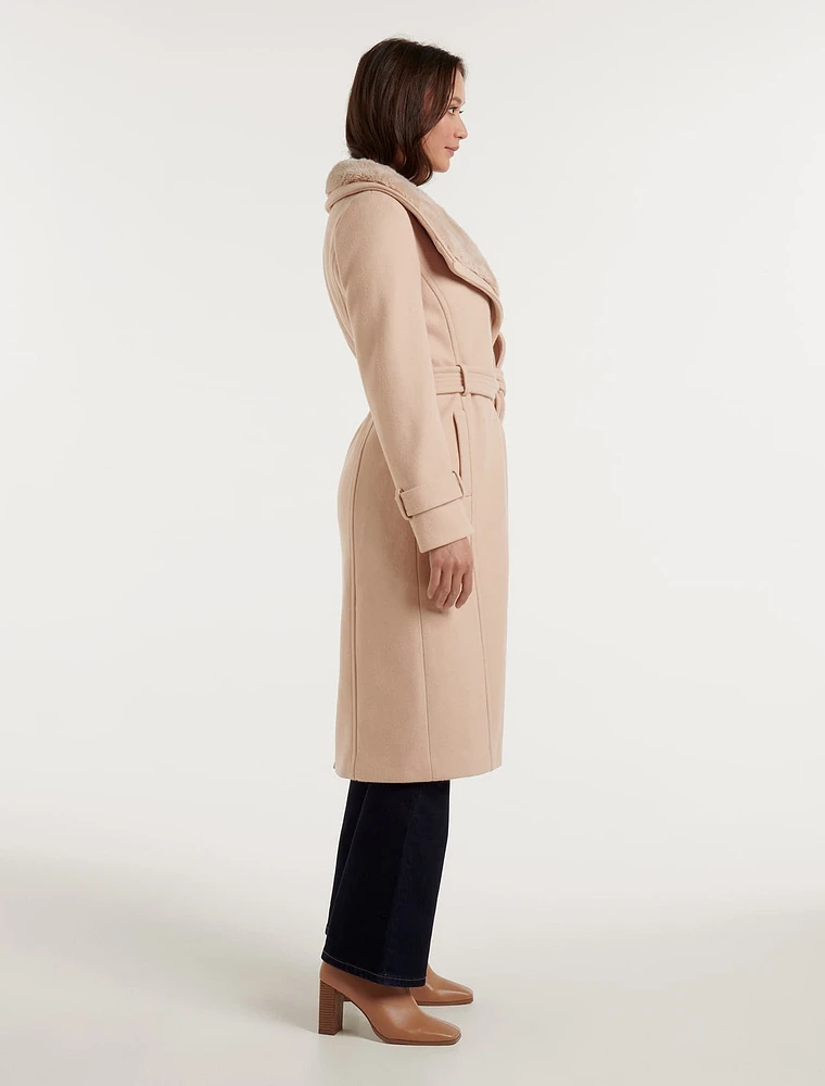 Talia Faux Fur Collar Wrap Coat