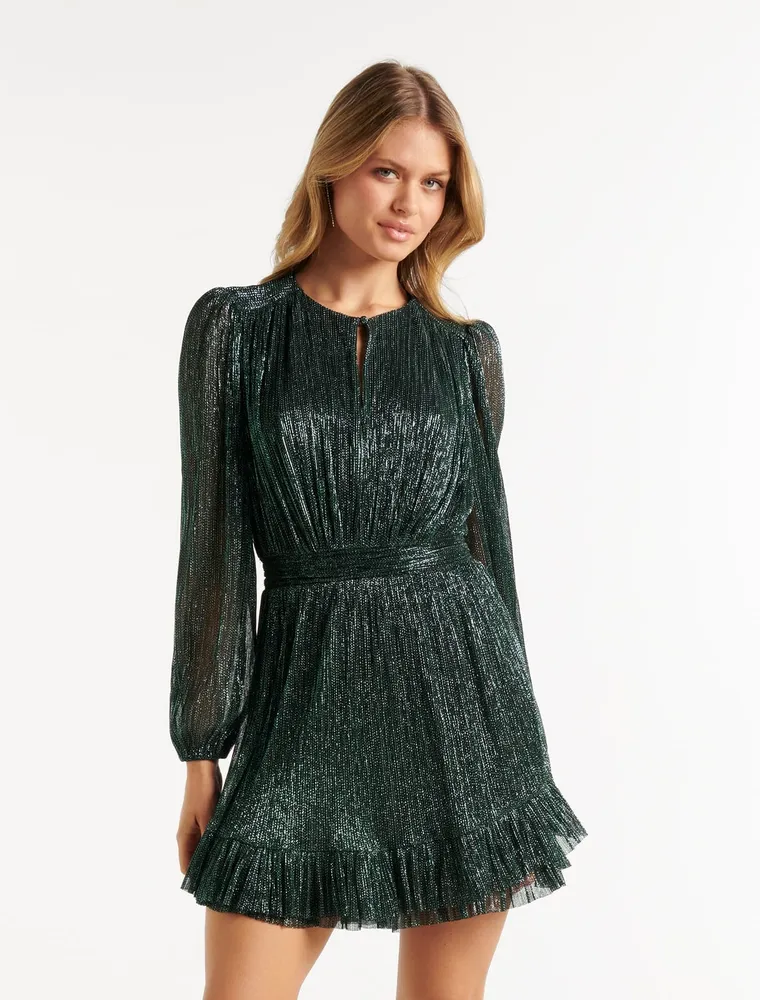 Goldie Long Sleeve Plisse Mini Dress