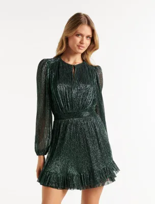 Goldie Long Sleeve Plisse Mini Dress