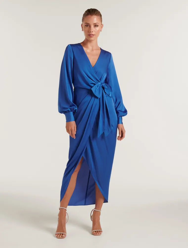 Mirella Wrap Satin Midi Dress
