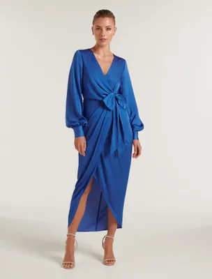 Mirella Wrap Satin Midi Dress