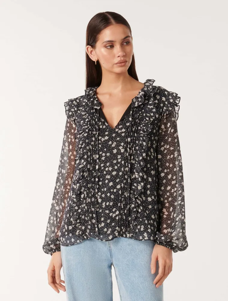 Cody Ruffle Pintuck Blouse