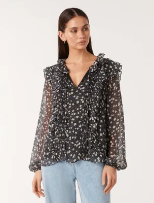 Cody Ruffle Pintuck Blouse