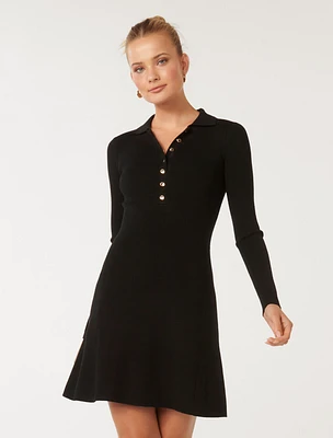 Joanna Half Placket Ribbed Mini Dress