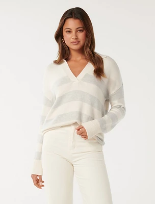 Nicole Striped Polo Collar Jumper