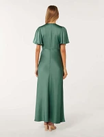 Chelsea Flutter Sleeve Satin Maxi