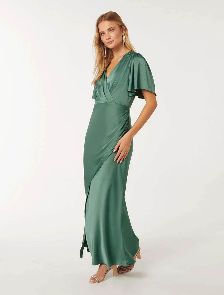 Chelsea Flutter Sleeve Satin Maxi