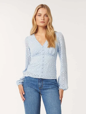 Serenity Button Front Lace Top