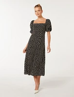 Hailee Puff-Sleeve Midi Dress