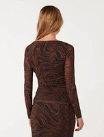 Zali Ruched Mesh Long Sleeve Top