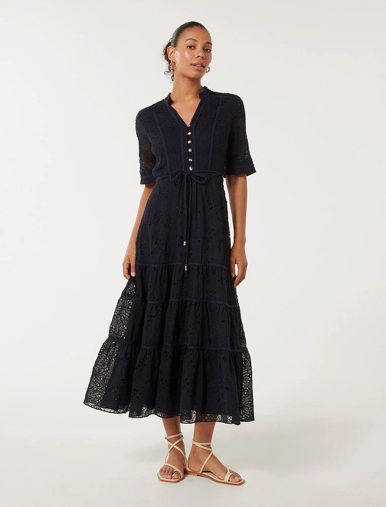 Rachel Embroidered Short Sleeve Midi Dress