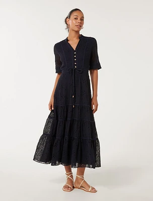 Rachel Embroidered Short Sleeve Midi Dress