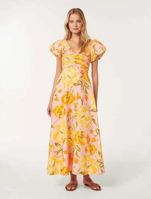 June Ruched Linen Midi