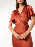 Chelsea Flutter Sleeve Satin Maxi