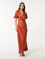 Chelsea Flutter Sleeve Satin Maxi