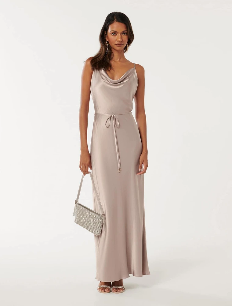 Lucy Petite Satin Cowl Maxi