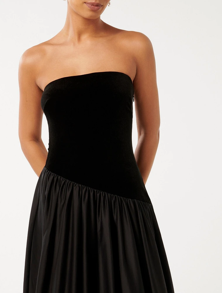 Delilah Velvet Bubble-Hem Midi Dress