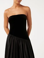 Delilah Velvet Bubble-Hem Midi Dress