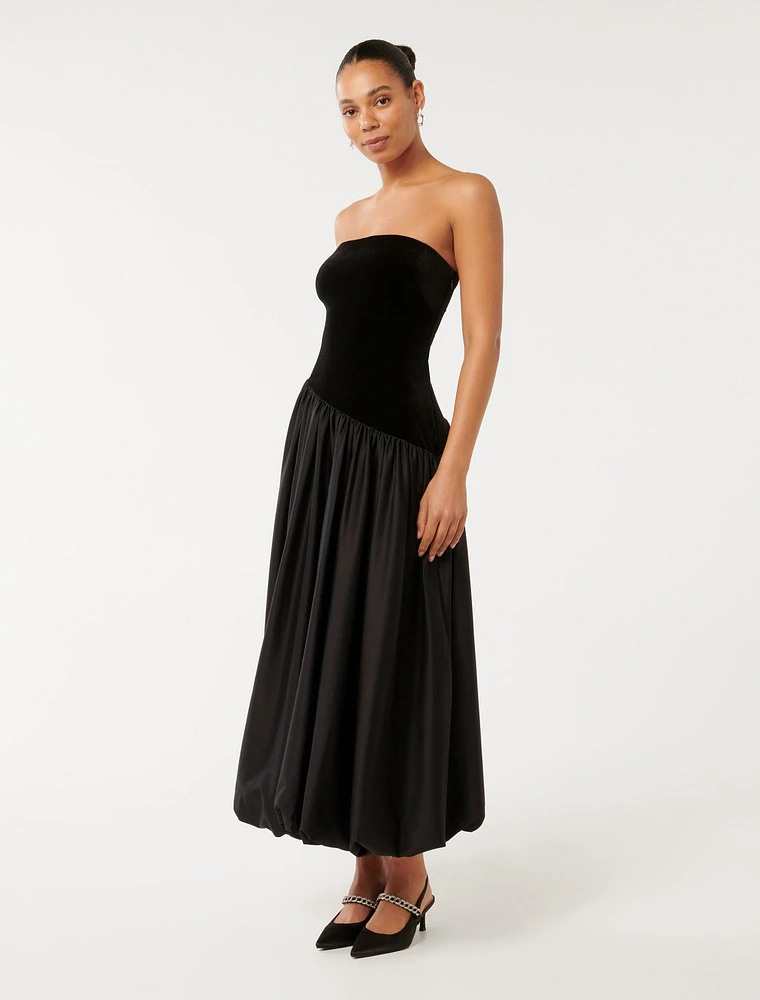 Delilah Velvet Bubble-Hem Midi Dress