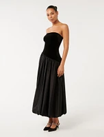 Delilah Velvet Bubble-Hem Midi Dress