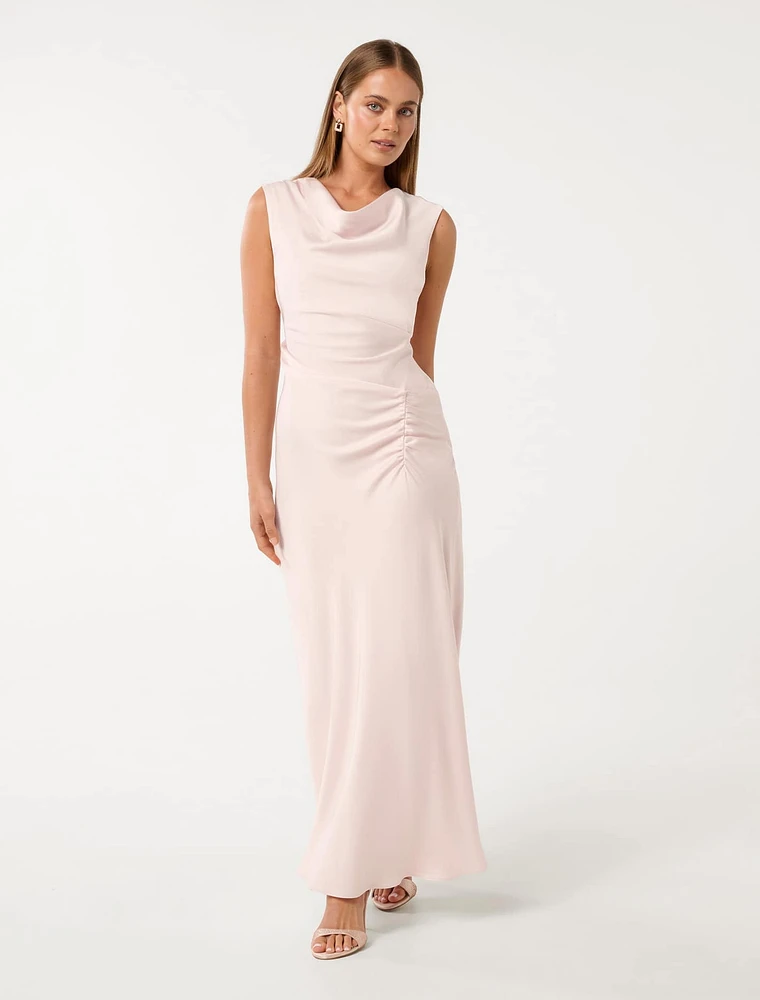 Ava Draped Satin Maxi Dress