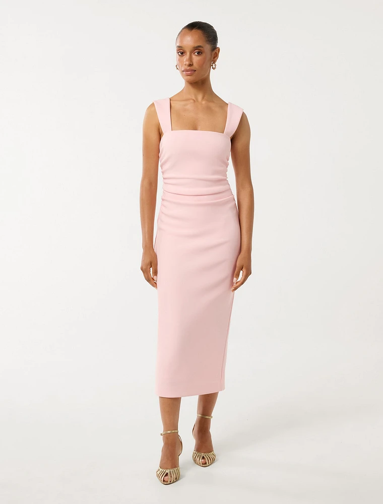 Reina Petite Ruched Bodycon Midi Dress