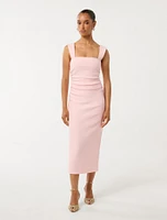 Reina Petite Ruched Bodycon Midi Dress