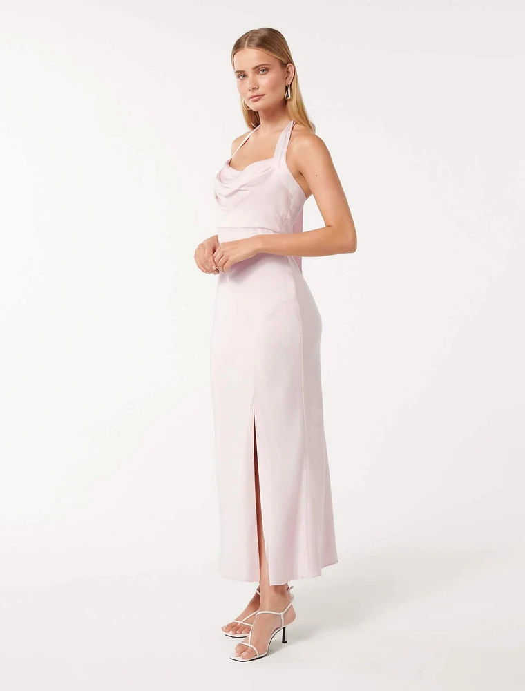 Alice Halter Satin Maxi Dress