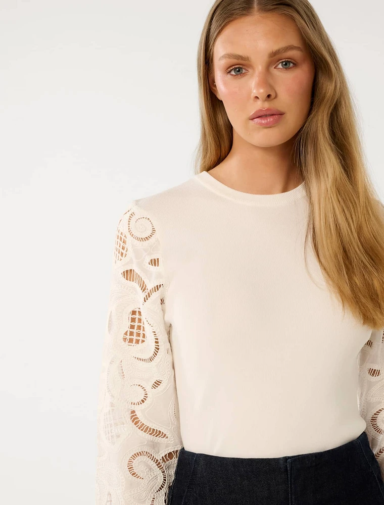 Charlie Woven Sleeve Knit Top