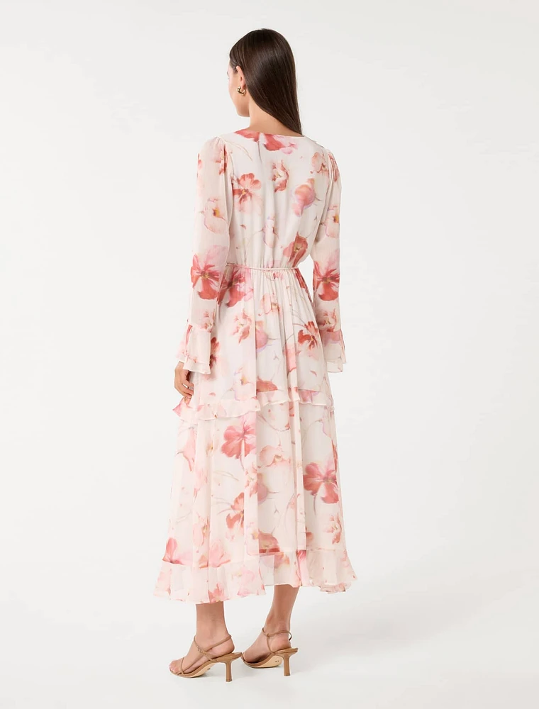 Kya Long Sleeve Frill Midi Dress
