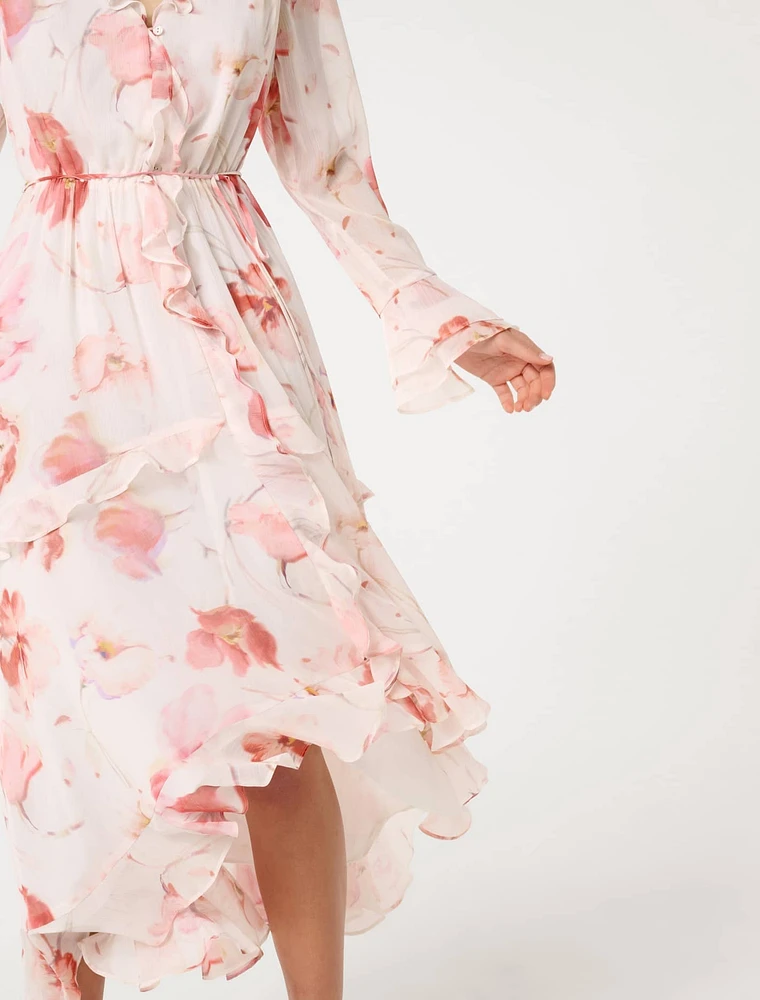 Kya Long Sleeve Frill Midi Dress
