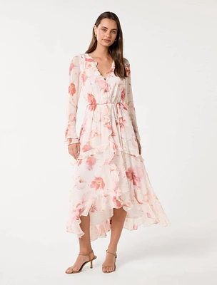 Kya Long Sleeve Frill Midi Dress