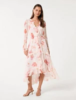 Kya Long Sleeve Frill Midi Dress