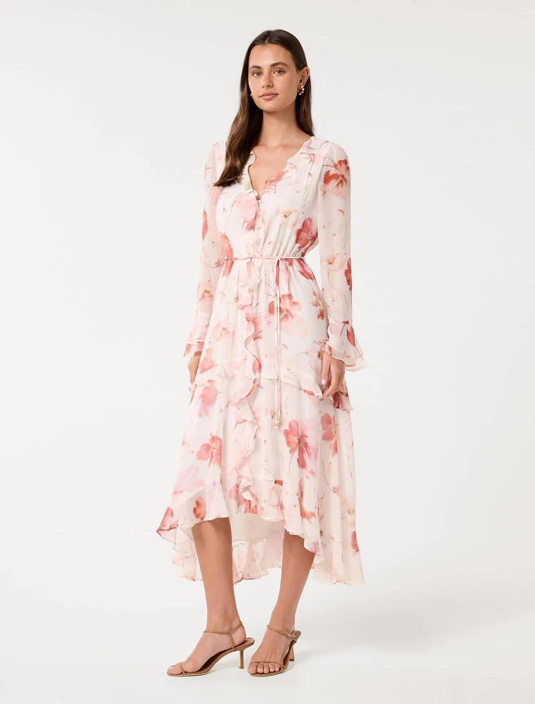 Kya Long Sleeve Frill Midi Dress