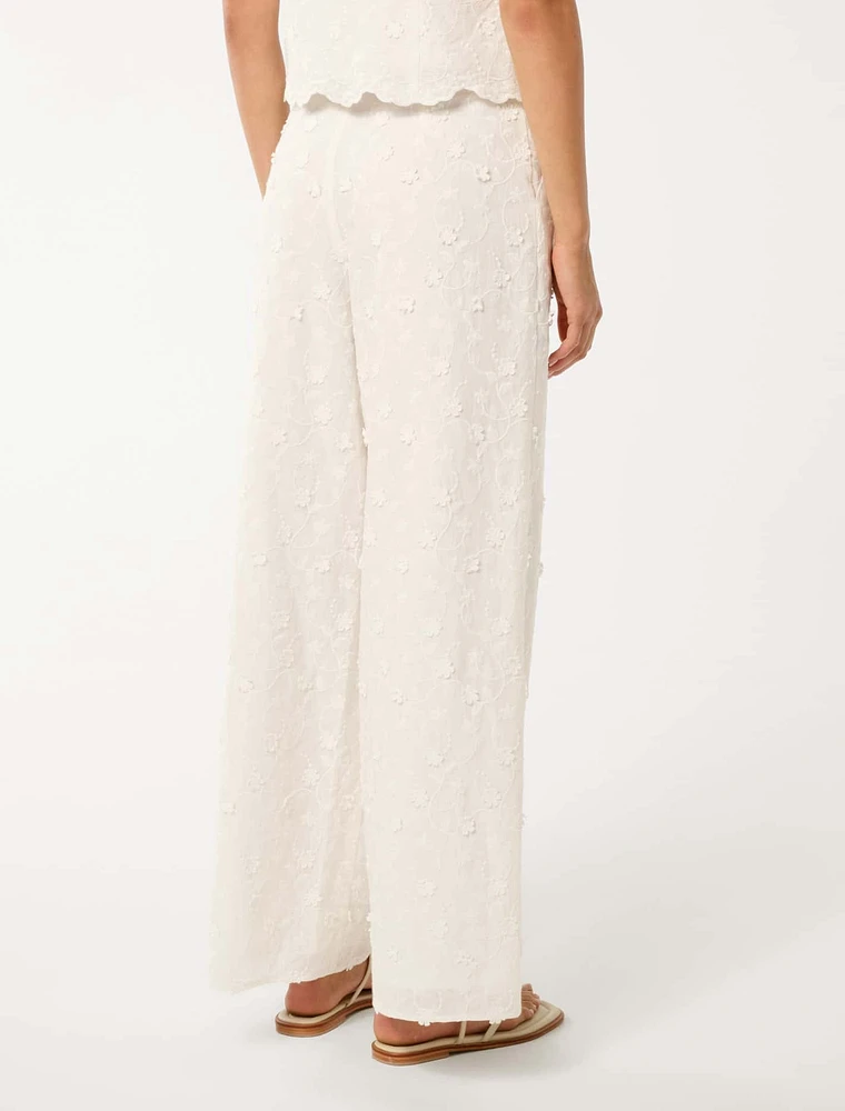 Daisy Broderie Wide-Leg Pants