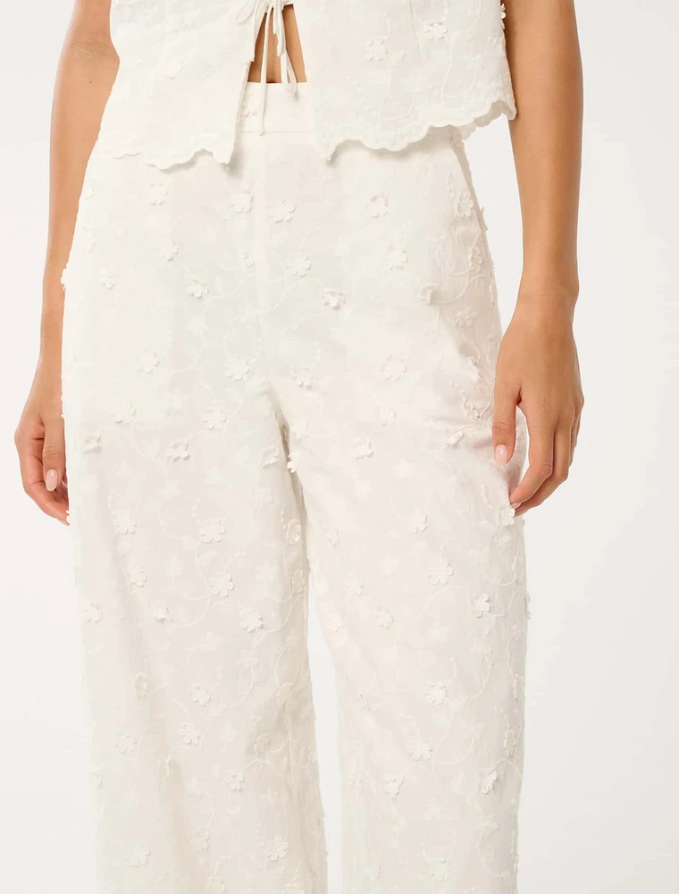 Daisy Broderie Wide-Leg Pants