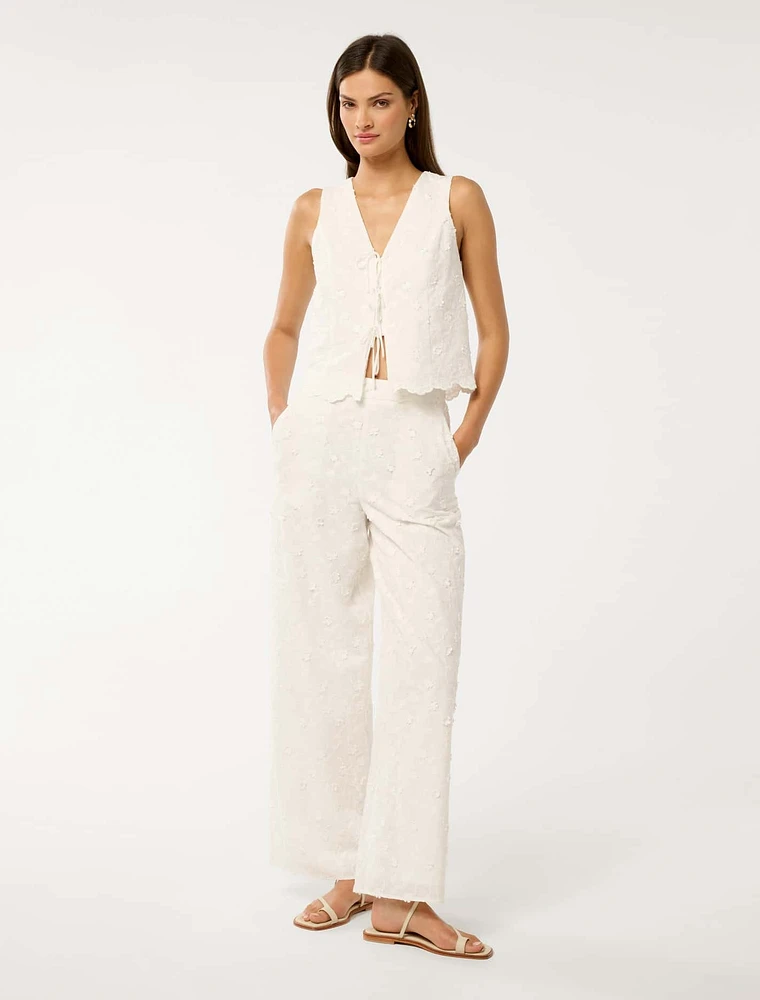 Daisy Broderie Wide-Leg Pants