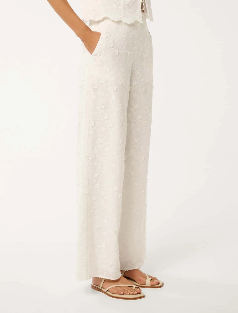 Daisy Broderie Wide-Leg Pants
