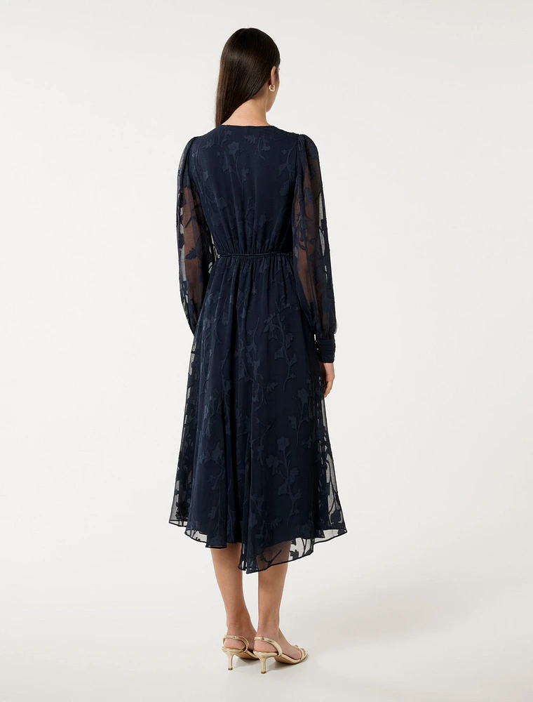 Solange Long Sleeve Burnout Midi Dress