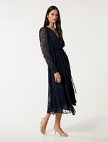 Solange Long Sleeve Burnout Midi Dress
