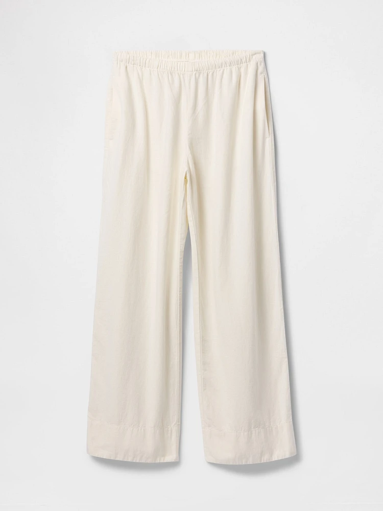 Linen-Blend Easy Wide-Hem Pants