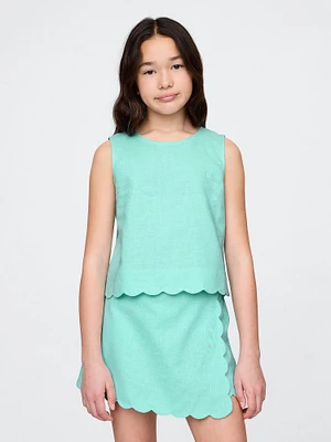 Kids Linen-Cotton Scalloped Top
