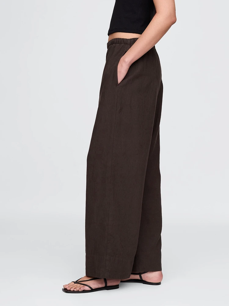 Linen-Blend Easy Wide-Hem Pants
