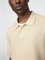 Textured Crochet Polo Sweater