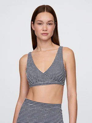 Seersucker Gingham Crossover Bikini Top